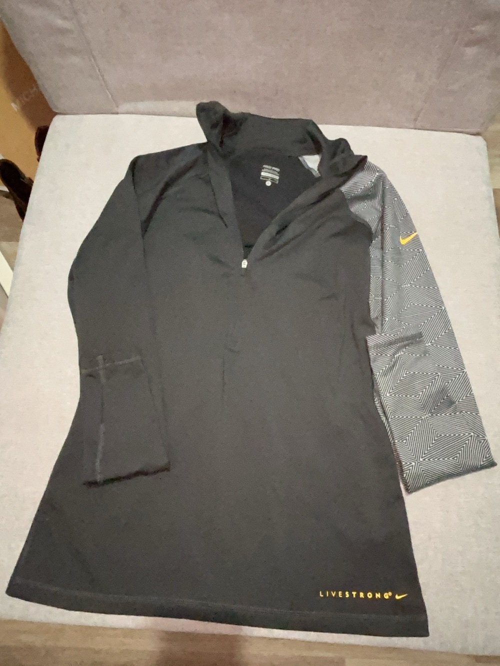 Nike Black Livestrong Quarter-Zip Utility Jacket with Patterned Gray Sleeve